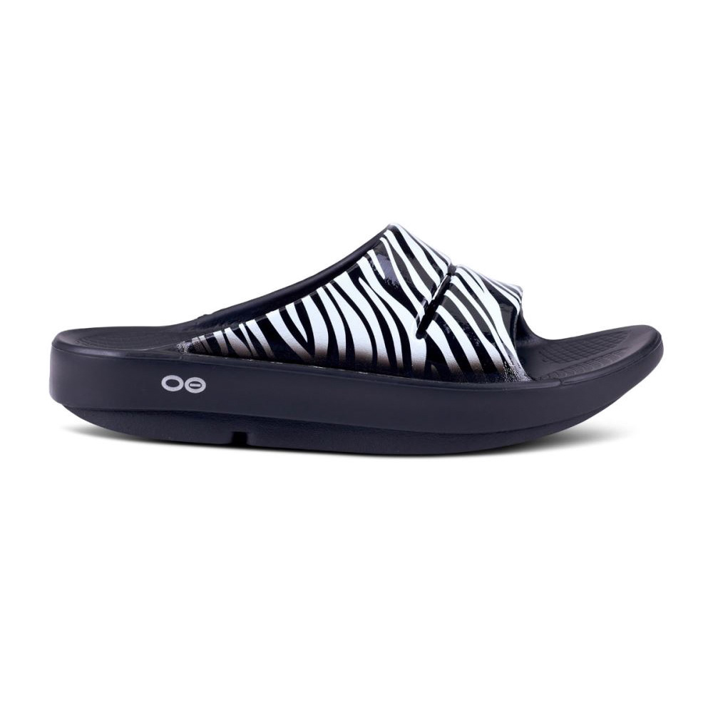 OOFOS OOahh Luxe Papucs Sandal Fekete | 3QHHYNC