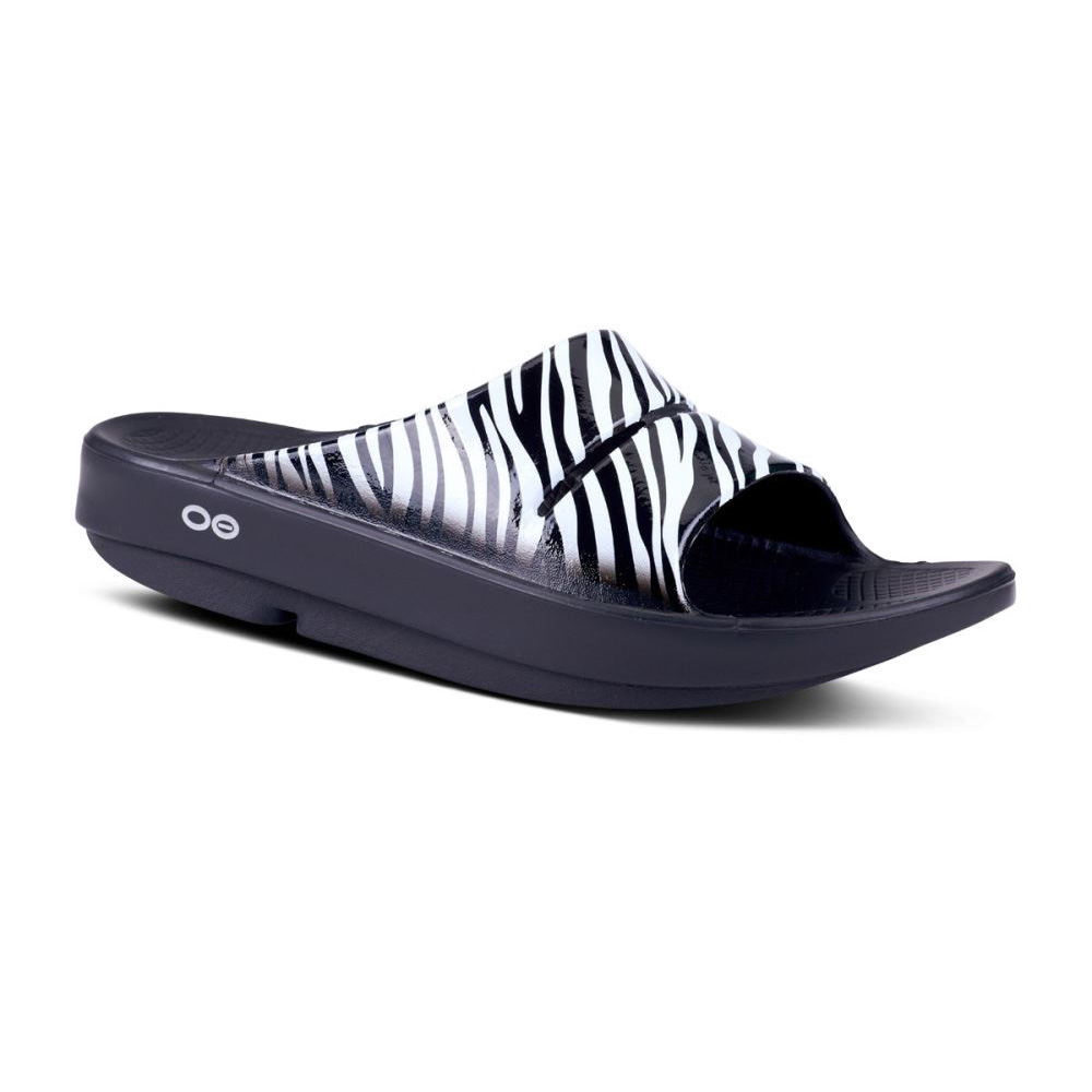 OOFOS OOahh Luxe Papucs Sandal Fekete | 3QHHYNC