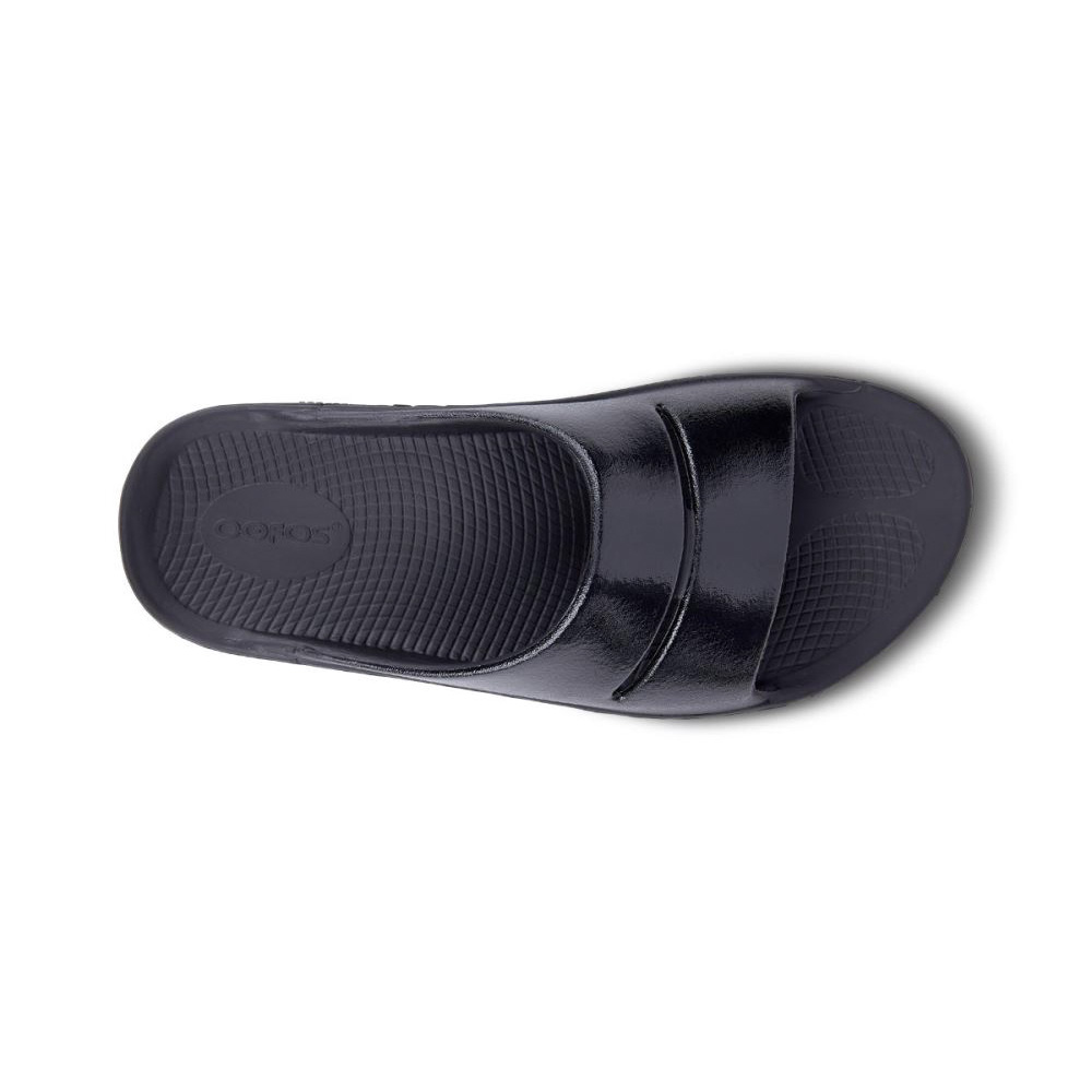 OOFOS OOahh Luxe Papucs Sandal Fekete | 51WR4EG