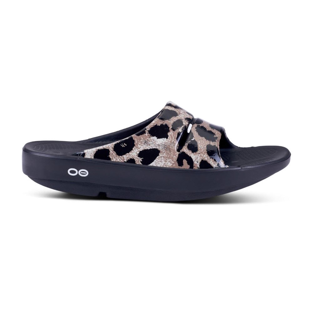 OOFOS OOahh Luxe Papucs Sandal Fekete | EJNYM51