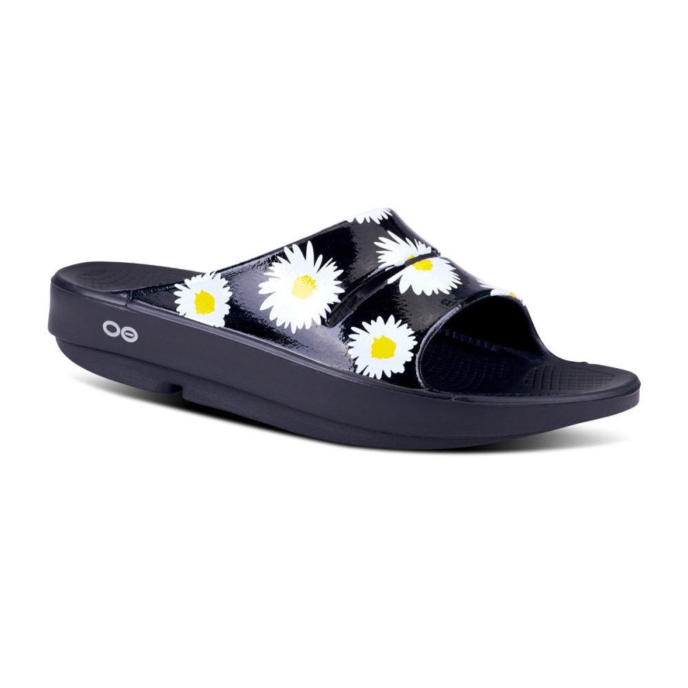 OOFOS OOahh Luxe Papucs Sandal Fekete | QKBACMO