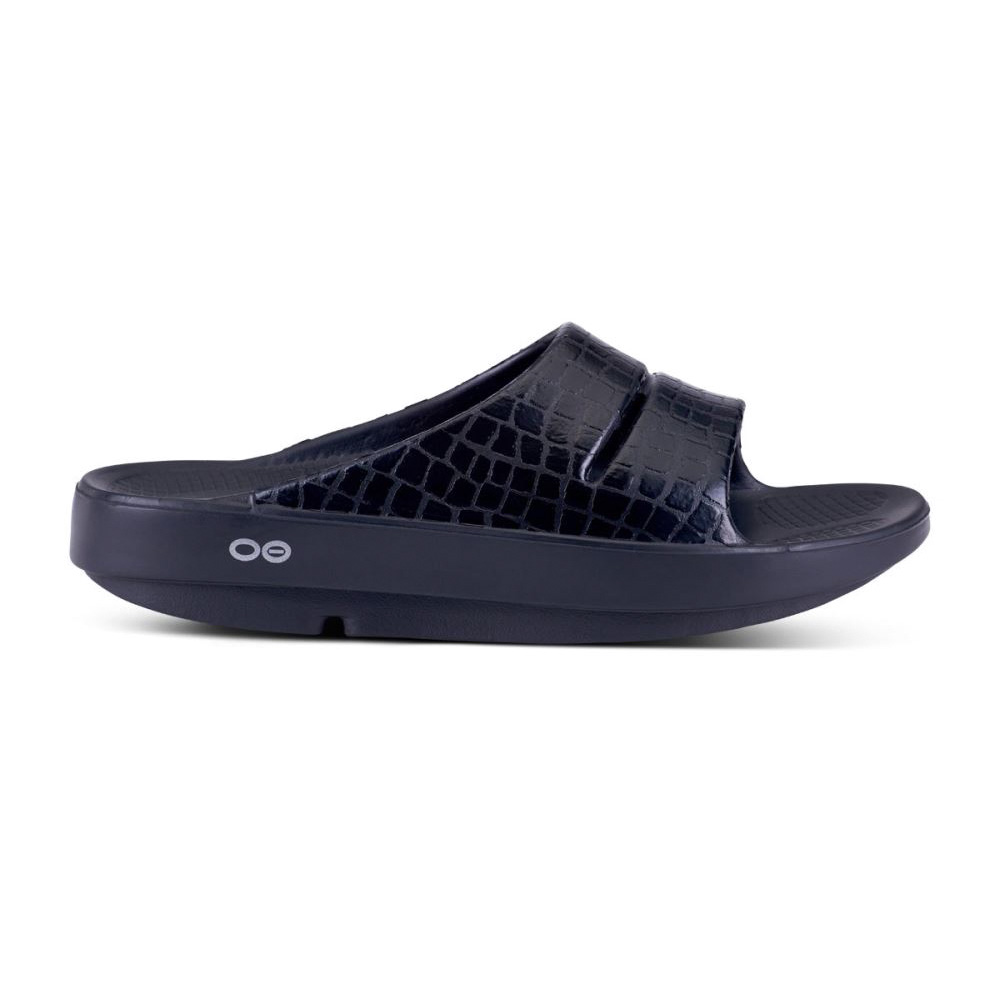 OOFOS OOahh Luxe Papucs Sandal Fekete | WLDFA3O