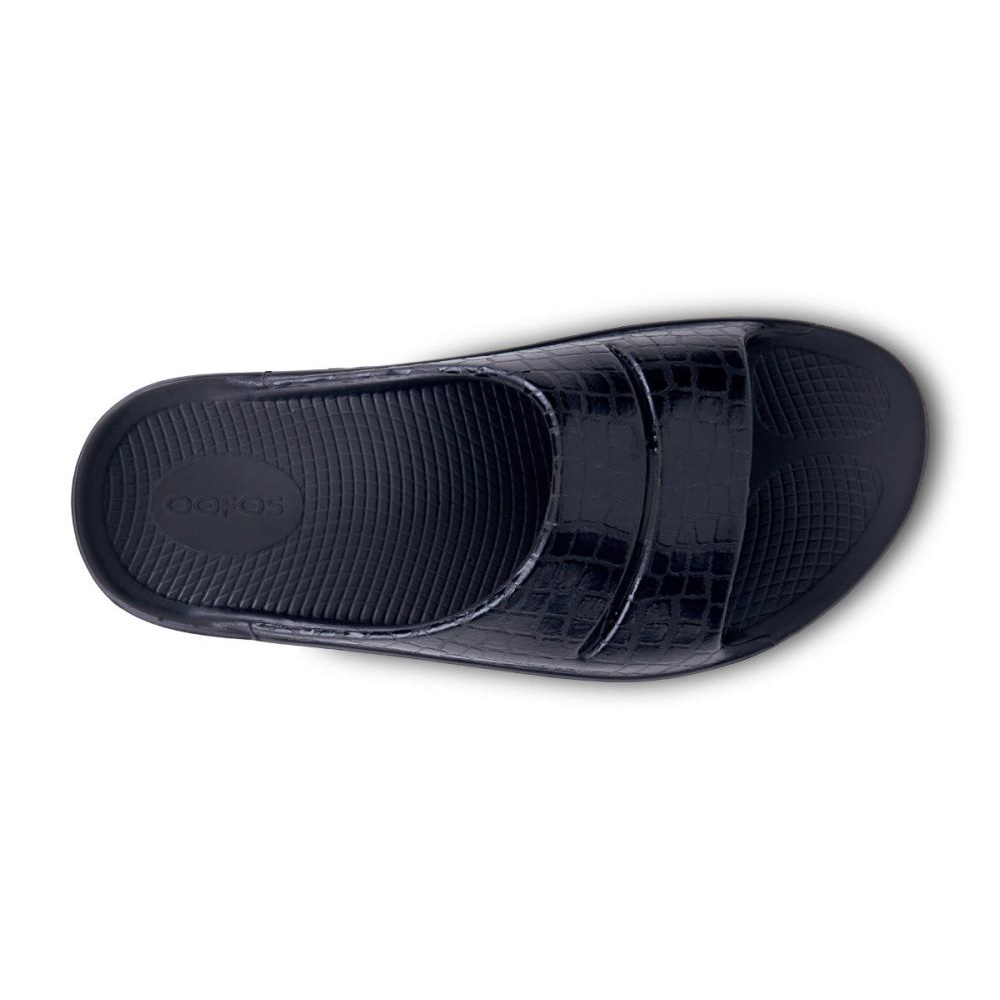 OOFOS OOahh Luxe Papucs Sandal Fekete | WLDFA3O