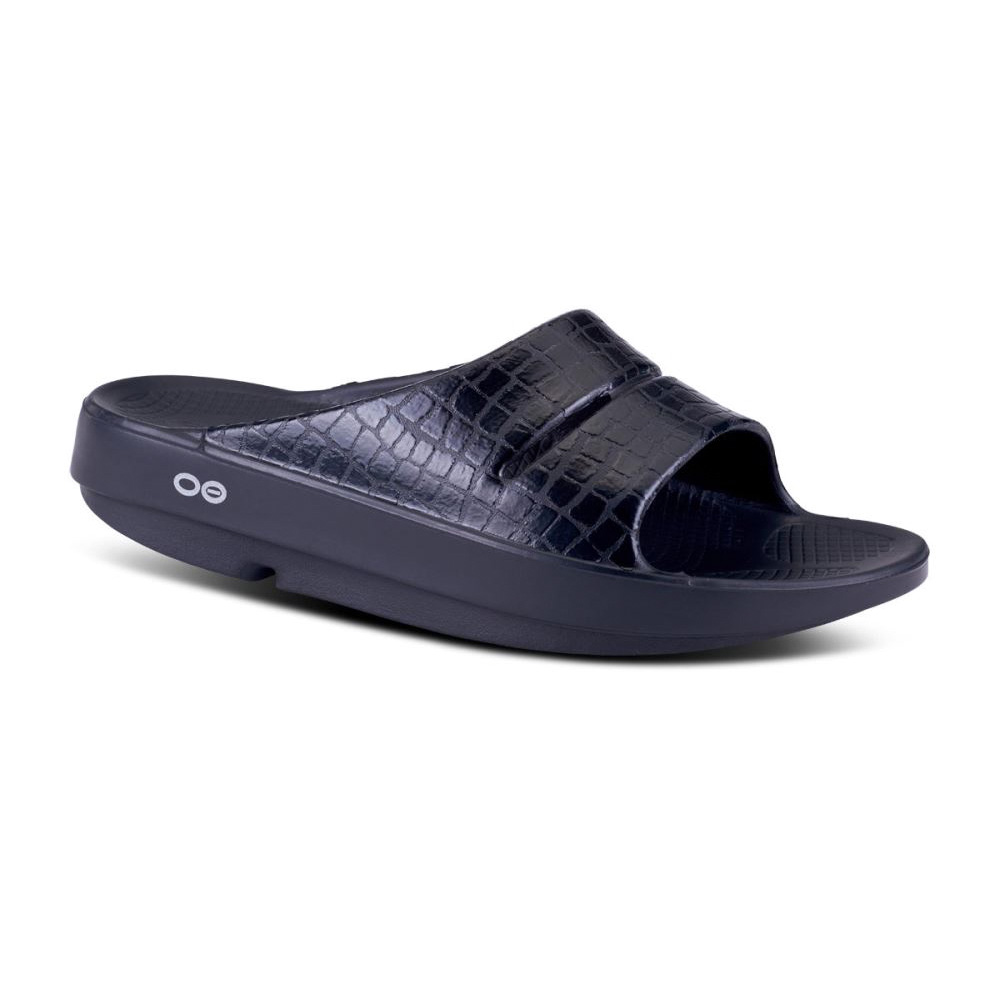 OOFOS OOahh Luxe Papucs Sandal Fekete | WLDFA3O