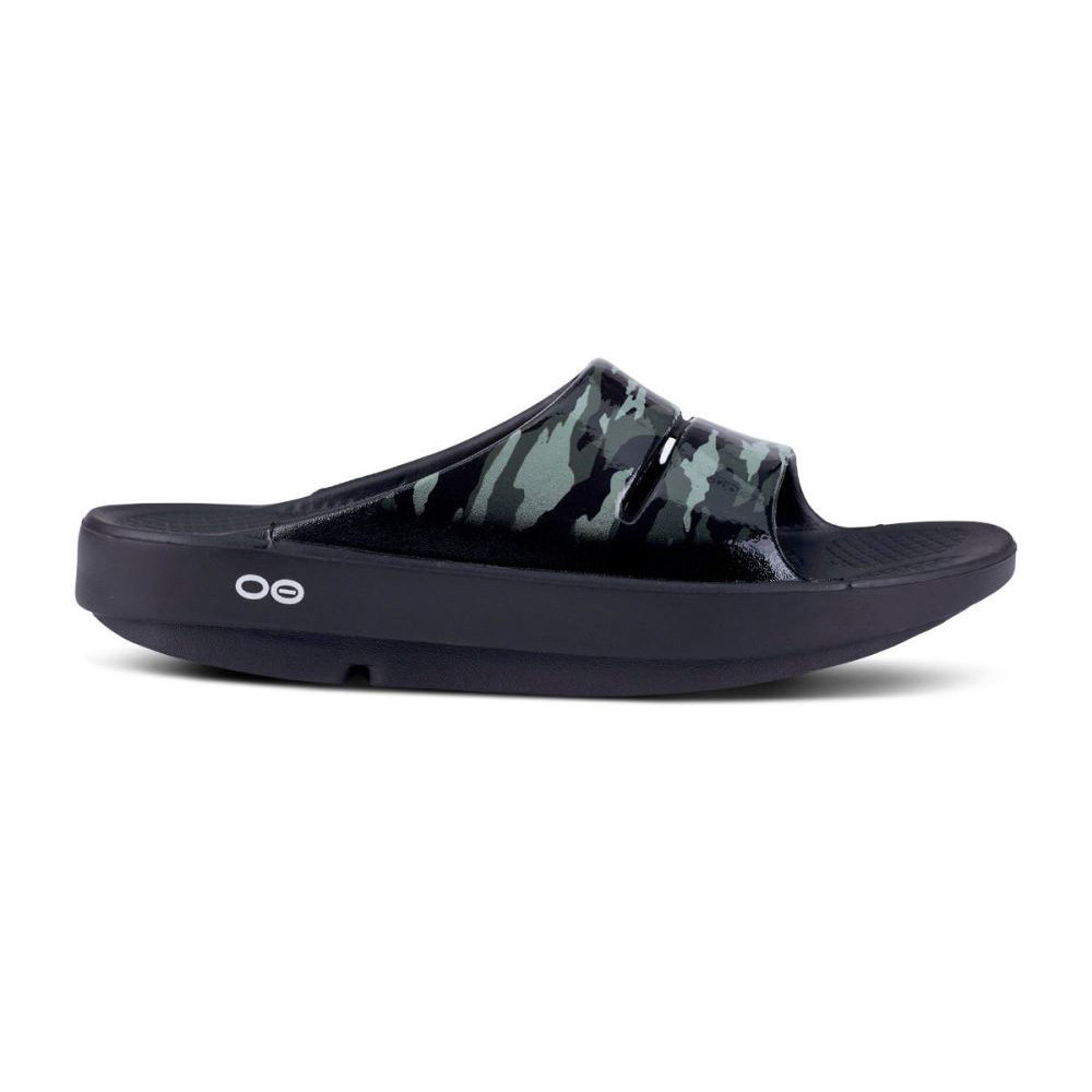 OOFOS OOahh Luxe Papucs Sandal Zöld Camo | ZX2PVCC