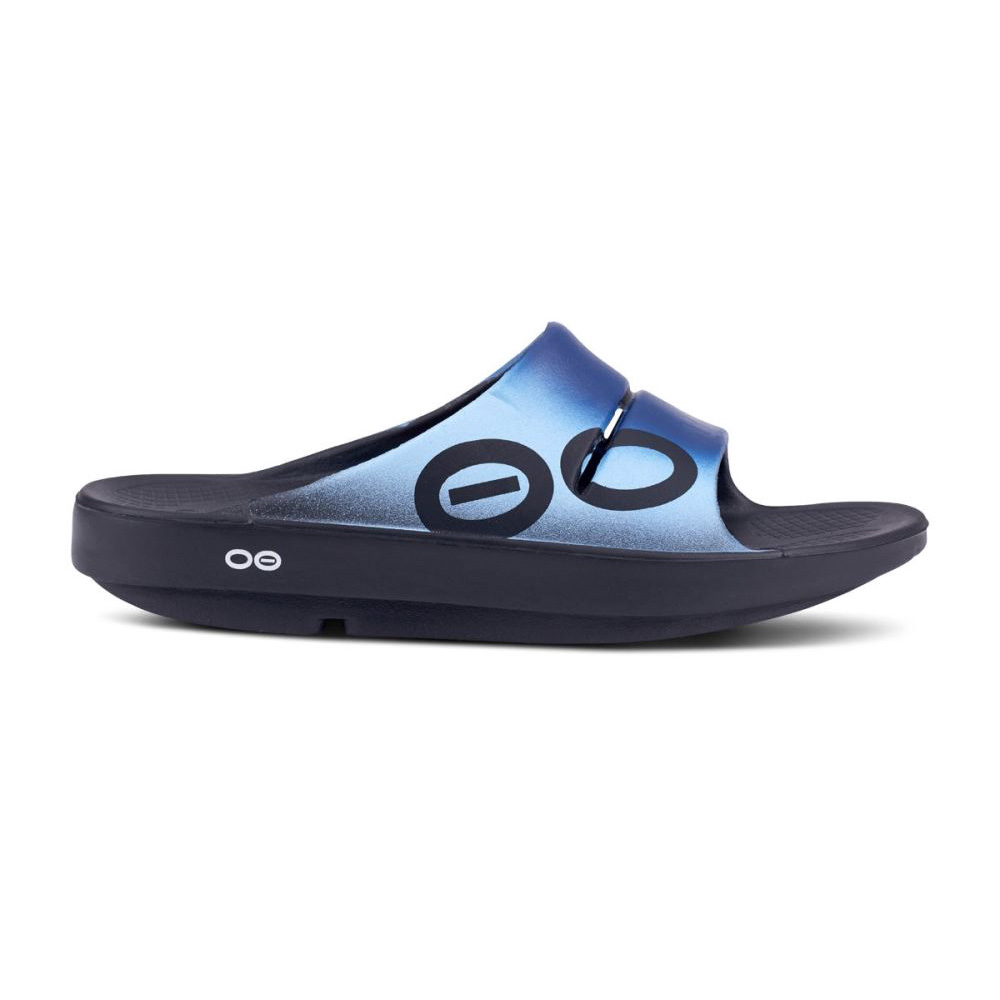 OOFOS OOahh Sport Papucs Sandal Világos Kék Fekete | FHTY7Y1