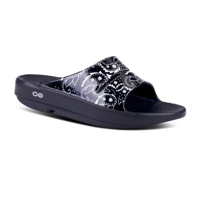 OOFOS OOahh Luxe Papucs Sandal Fekete | 6R75JRZ