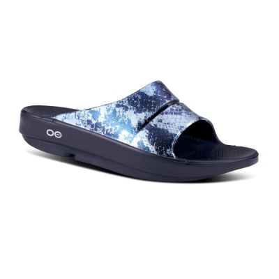 OOFOS OOahh Luxe Papucs Sandal Metal Kék Kígyóbőr | SQB7C28