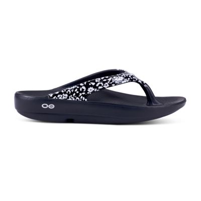 OOFOS OOlala Limited Sandal Fekete Fehér Leopárd | XMMFRT6